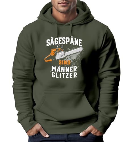 Neverless® Hoodie Herren Spruch Sägespäne sind Männer-Glitzer Motiv Handwerker Säge Fashion Streetstyle Oliv XL von Neverless