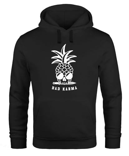 Neverless® Hoodie Herren Totenkopf Ananas Schriftzug Bad Karma Kapuzen-Pullover Männer Fashion Streetstyle schwarz XS von Neverless