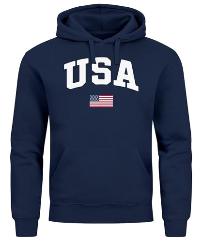 Neverless® Hoodie Herren USA Schriftzug College Retro US Flagge Amerika Front-Print Aufdruck Motiv Fashion Streetstyle Navy XS von Neverless