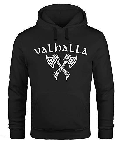 Neverless® Hoodie Herren Valhalla Viking Axt Nordische Mythologie Odin Print Aufdruck Fashion Streetstyle schwarz XXL von Neverless