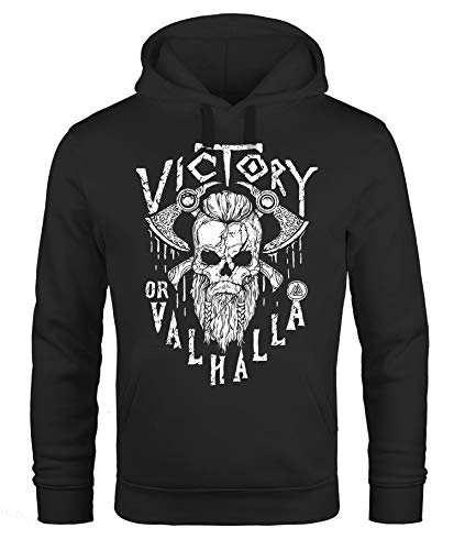 Neverless® Hoodie Herren Victory or Valhalla Skull Totenkopf Wikinger Print Kapuzen-Pullover Fashion Streetstyle schwarz XS von Neverless