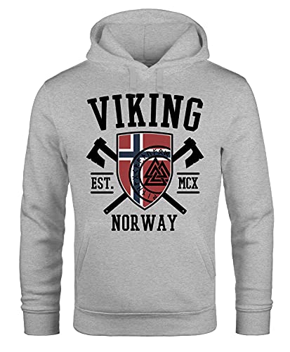 Neverless® Hoodie Herren Viking Norway Norwegen Flagge Wikinger nordisch Kapuzen-Pullover Männer Fashion Streetstyle grau XS von Neverless