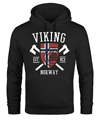 Neverless® Hoodie Herren Viking Norway Norwegen Flagge Wikinger nordisch Kapuzen-Pullover Männer Fashion Streetstyle schwarz 3XL von Neverless