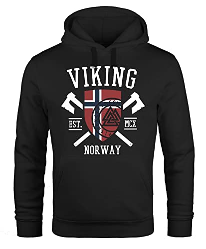 Neverless® Hoodie Herren Viking Norway Norwegen Flagge Wikinger nordisch Kapuzen-Pullover Männer Fashion Streetstyle schwarz 4XL von Neverless