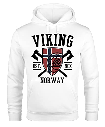 Neverless® Hoodie Herren Viking Norway Norwegen Flagge Wikinger nordisch Kapuzen-Pullover Männer Fashion Streetstyle weiß L von Neverless