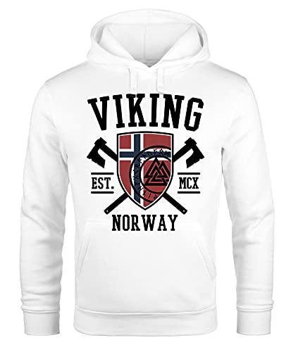 Neverless® Hoodie Herren Viking Norway Norwegen Flagge Wikinger nordisch Kapuzen-Pullover Männer Fashion Streetstyle weiß XL von Neverless
