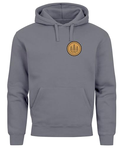 Neverless® Hoodie Herren Wald Bäume Logo Badge Naturliebhaber Outdoor Fashion Streetstyle Convoy Grey L von Neverless