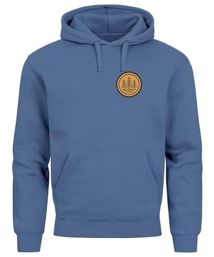 Neverless® Hoodie Herren Wald Bäume Logo Badge Naturliebhaber Outdoor Fashion Streetstyle Indigo Blue XL von Neverless