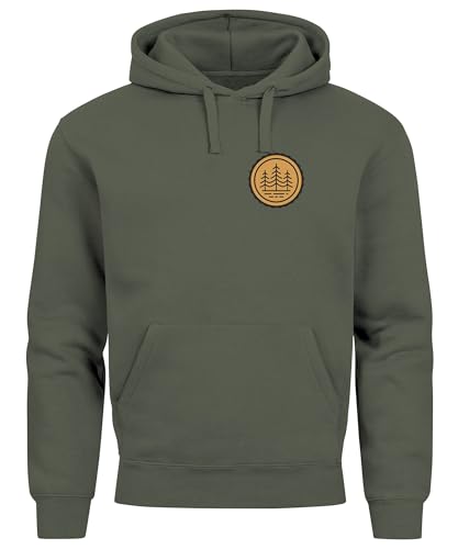 Neverless® Hoodie Herren Wald Bäume Logo Badge Naturliebhaber Outdoor Fashion Streetstyle Oliv 3XL von Neverless