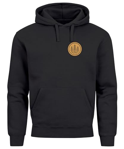 Neverless® Hoodie Herren Wald Bäume Logo Badge Naturliebhaber Outdoor Fashion Streetstyle schwarz L von Neverless