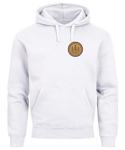 Neverless® Hoodie Herren Wald Bäume Logo Badge Naturliebhaber Outdoor Fashion Streetstyle weiß M von Neverless