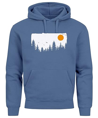 Neverless® Hoodie Herren Wald Bäume Outdoor Adventure Abenteuer Natur-Liebhaber Fashion Streetstyle Indigo Blue L von Neverless