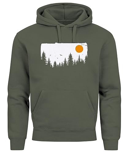 Neverless® Hoodie Herren Wald Bäume Outdoor Adventure Abenteuer Natur-Liebhaber Fashion Streetstyle Oliv 3XL von Neverless