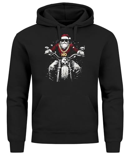 Neverless® Hoodie Herren Weihnachten Print Aufdruck Santa Biker Motorrad Aufdruck Print Männer Fashion Streetstyle schwarz 4XL von Neverless