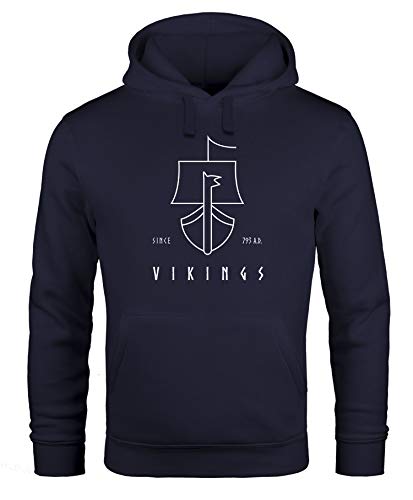 Neverless® Hoodie Herren Wikinger Schiff Vikings Lineart Kapuzen-Pullover Männer Navy L von Neverless