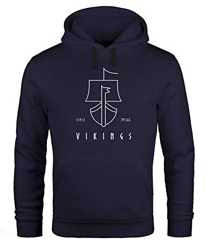 Neverless® Hoodie Herren Wikinger Schiff Vikings Lineart Kapuzen-Pullover Männer schwarz 3XL von Neverless