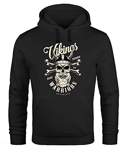 Neverless® Hoodie Herren Wikinger Vikings Totenkopf Warriors Print Kapuzen-Pullover Männer schwarz 5XL von Neverless