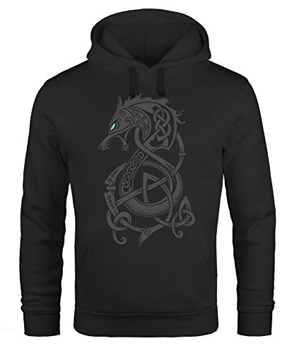 Neverless® Hoodie Herren Wolf Fenrir Fabelwesen Wikinger nordische Mythologie Odin Kapuzen-Pullover Fashion Streetstyle schwarz XS von Neverless