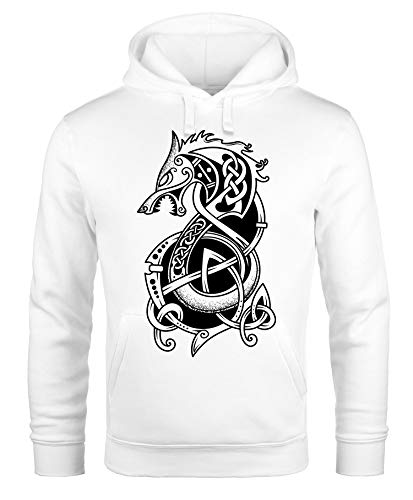 Neverless® Hoodie Herren Wolf Fenrir Fabelwesen Wikinger nordische Mythologie Odin Kapuzen-Pullover Fashion Streetstyle weiß XXL von Neverless