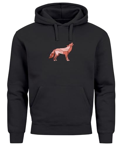 Neverless® Hoodie Herren Wolf Polygon Tiere Print Aufdruck Geometrie Kapuzen-Pullover Männer Fashion Streetstyle schwarz XL von Neverless