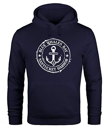 Neverless® Hoodie Herren maritimes Anker Motiv Anchor Print Vintage Stil Kapuzen-Pullover Männer Navy XL von Neverless