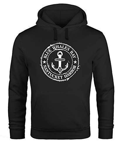 Neverless® Hoodie Herren maritimes Anker Motiv Anchor Print Vintage Stil Kapuzen-Pullover Männer schwarz 4XL von Neverless