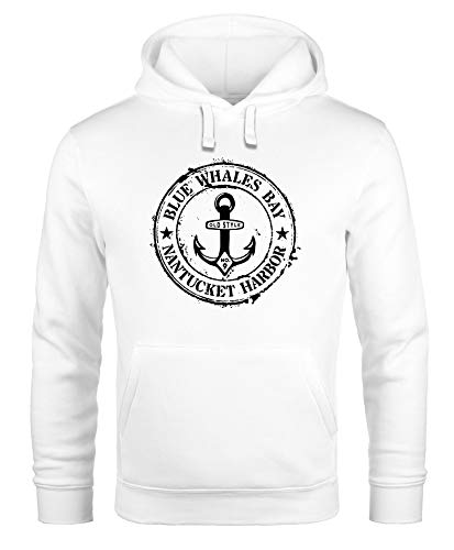 Neverless® Hoodie Herren maritimes Anker Motiv Anchor Print Vintage Stil Kapuzen-Pullover Männer weiß L von Neverless