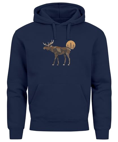 Neverless® Hoodie Herren mit Aufdruck Polygon Elch Outdoor Motive Wandern Natur Wald Fashion Navy XS von Neverless