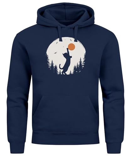 Neverless® Hoodie Herren mit Frontprint Katze Silhouette Natur Aufdruck Motiv Kapuzen-Pullover Männer Fashion Streetstyle Navy XS von Neverless