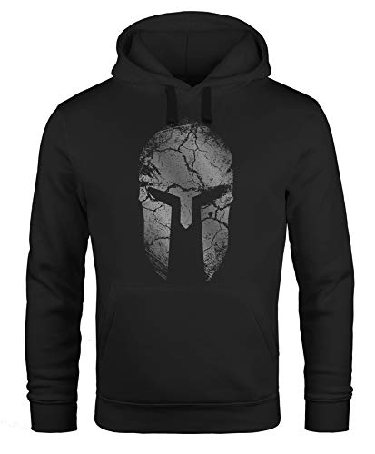 Neverless® Hoodie HerrenAufdruck Sparta Helm Spartan Warrior Print Kapuzen-Pullover Männer Fashion Streetstyle schwarz XL von Neverless