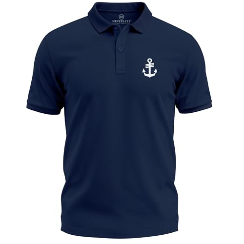 Neverless® Poloshirt Herren mit Anker-Logoprint Kurzarm Polohemd aus Baumwolle Modern Fit Maritimes Design Navy 3XL von Neverless