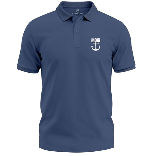 Neverless® Poloshirt Herren mit Moin Anker Print – Kurzarm Polohemd aus Baumwolle – Maritimes Design –Modern Fit Nautisch Fashion Denim XXL von Neverless