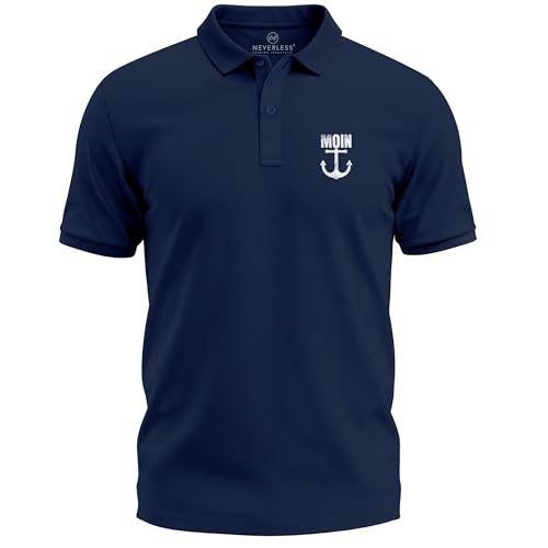 Neverless® Poloshirt Herren mit Moin Anker Print – Kurzarm Polohemd aus Baumwolle – Maritimes Design –Modern Fit Nautisch Fashion Navy XXL von Neverless