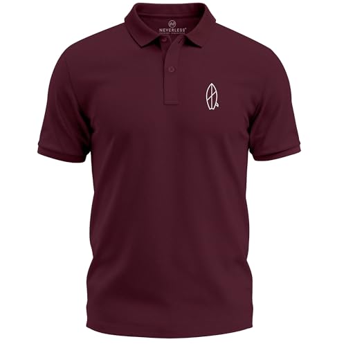 Neverless® Poloshirt Herren mit Surfbrett Print Kurzarm Polohemd aus Baumwolle Surfer Style mit Logoprint Modern Fit Bordeaux L von Neverless