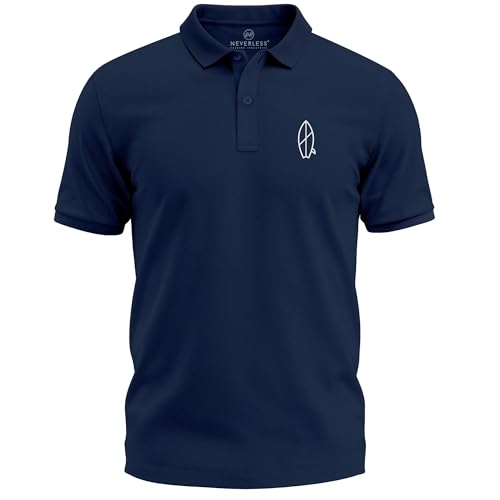 Neverless® Poloshirt Herren mit Surfbrett Print Kurzarm Polohemd aus Baumwolle Surfer Style mit Logoprint Modern Fit Navy XL von Neverless