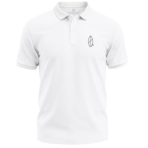 Neverless® Poloshirt Herren mit Surfbrett Print Kurzarm Polohemd aus Baumwolle Surfer Style mit Logoprint Modern Fit Weiss M von Neverless