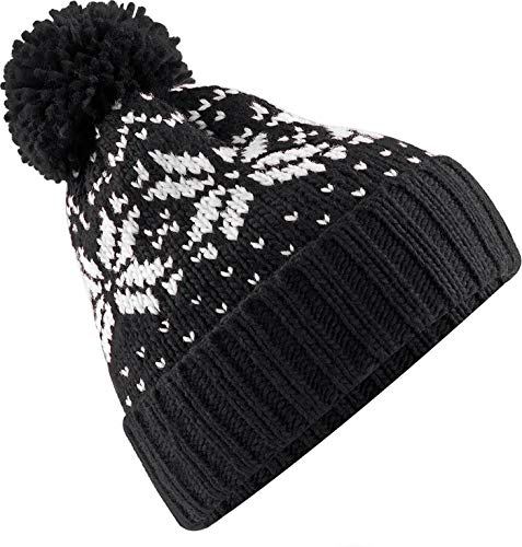 Neverless® Strickmütze Damen Norweger Mütze Wintermütze Bommelmütze schwarz-weiß Unisize von Neverless