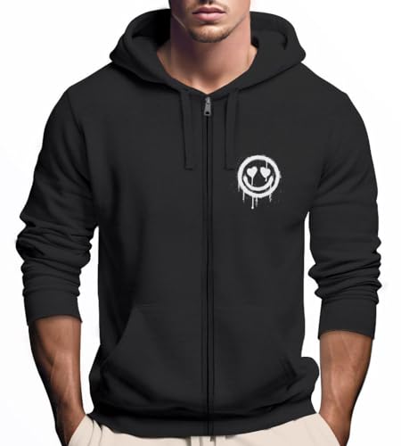 Neverless® Sweatjacke Herren Print Smile Drip Face Aufdruck Zip-Hoodie mit Kapuze Männer Fashion Streetstyle schwarz 3XL von Neverless