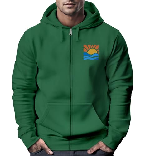 Neverless® Sweatjacke Herren Zip Hoodie Pullover Kapuze Logo Print Sommer Sonne Welle Strand Meer Fashion Streetstyle Bottle-Green 3XL von Neverless