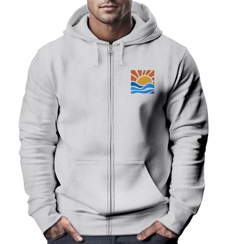Neverless® Sweatjacke Herren Zip Hoodie Pullover Kapuze Logo Print Sommer Sonne Welle Strand Meer Fashion Streetstyle grau-Melange XL von Neverless