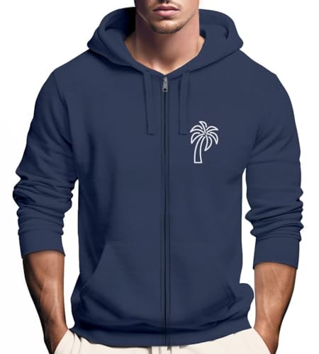 Neverless® Sweatjacke mit Kapuze Herren Print Palme Line Art Motiv Hoodie-Zipjacke Männer Fashion Streetstyle Navy weiß L von Neverless