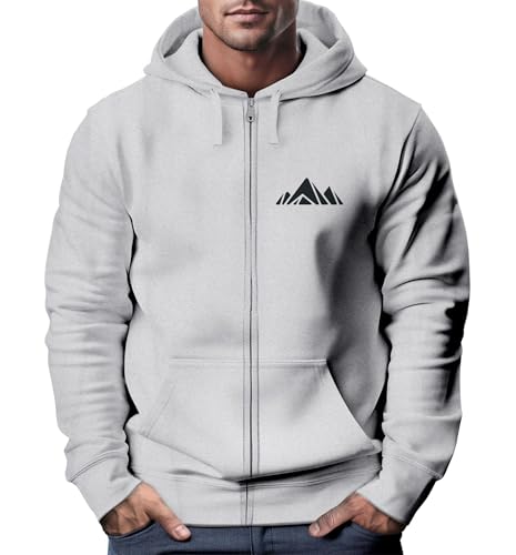 Neverless® Sweatjacke mit Kapuze Wandern Berge Line-Art Print Aufdruck Motiv Zipjacke Männer Fashion Streetstyle grau-Melange M von Neverless