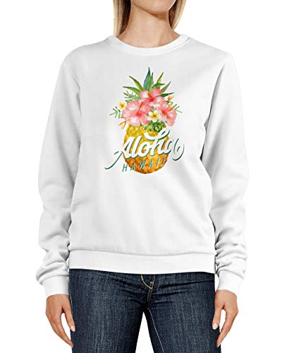 Neverless® Sweatshirt Damen Ananas Tropical Design Schriftzug Aloha Hawaii Tropische Blüten Rundhals-Pullover Pulli Sweater weiß XXL von Neverless