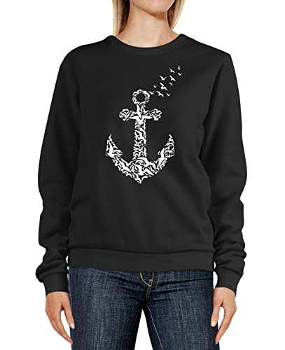 Neverless® Sweatshirt Damen Anker Vögel Print Aufdruck Rundhals-Pullover Pulli Sweater grau-Melange XXL von Neverless