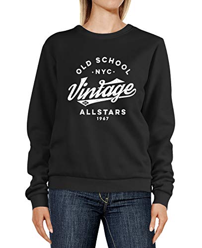 Neverless® Sweatshirt Damen College Style Retro Schriftzug Oldschool Vintage Allstars Rundhals-Pullover Pulli Sweater schwarz XS von Neverless