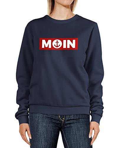 Neverless® Sweatshirt Damen Moin norddeutsch Morgen Anker Badge Rundhals-Pullover Pulli Sweater Navy L von Neverless