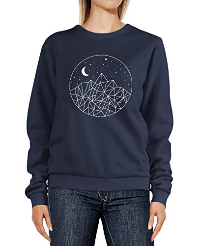 Neverless® Sweatshirt Damen Print Berge und Sterne Polygon Design Rundhals-Pullover Pulli Sweater Navy S von Neverless