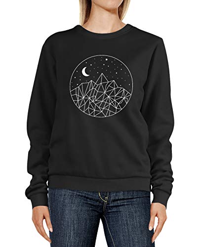 Neverless® Sweatshirt Damen Print Berge und Sterne Polygon Design Rundhals-Pullover Pulli Sweater schwarz M von Neverless