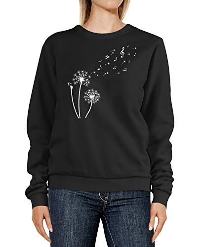 Neverless® Sweatshirt Damen Pusteblume Musiknoten Noten Musik Löwenzahn Dandelion Rundhals-Pullover Pulli Sweater schwarz L von Neverless