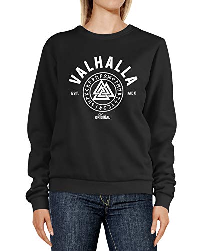 Neverless® Sweatshirt Damen Valhalla Wikinger Motiv Runen Rundhals-Pullover Pulli Sweater schwarz M von Neverless